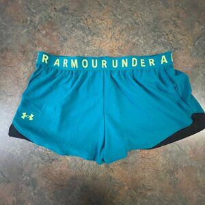 Under Armour HeatGear Loose Fit Running Shorts - Size L - Teal & Black - Polyest
